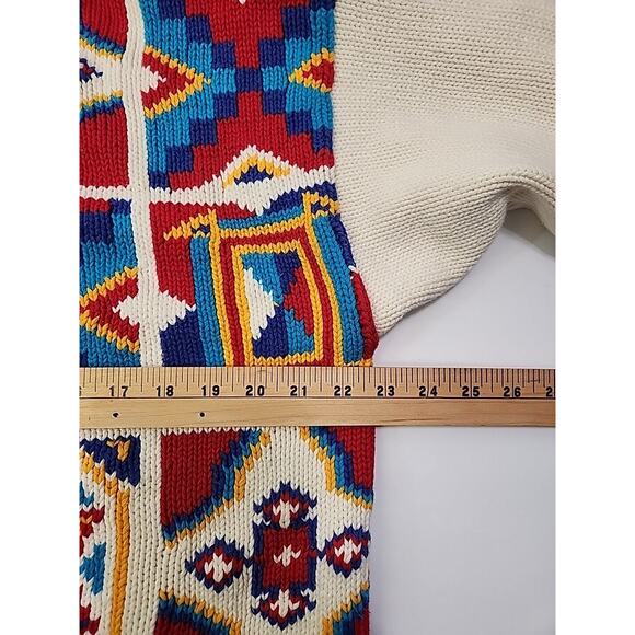 Vtg Clean Clothes Colorful Patchwork Pullover Crew Sweater 100% Cotton Men M - Picture 6 of 9